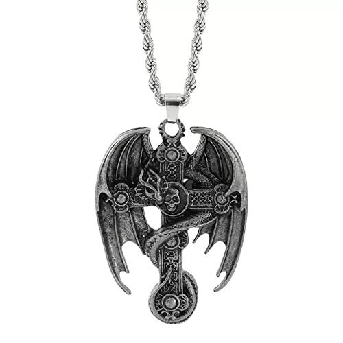 Halskette Männer Vintage Kreuz Schmuck Antike Drachen Schädel Flügel Anhänger Halskette Kreuz Zubehör Hip Hop Schmuck Geschenk Weihnachts-Halloween-Gastgeschenke von MZMZFFL@