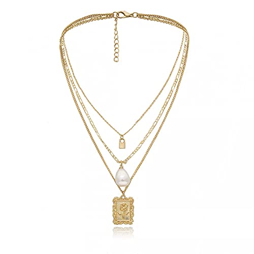 Halskette Punk Multi Layer Imitation Pearl Choker Halskette Square Rose Flower Anhänger Halskette Frauen Schmuck Anhänger Halskette für Frauen von MZMZFFL@