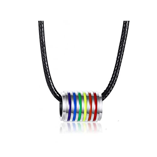 Kettenanhänger Regenbogen-runde Kreis-Anhänger-Halsketten für Männer-Frauen-Schmuck mit schwarzer Lederschnur-Kette Schmuck Gastgeschenke von MZMZFFL@