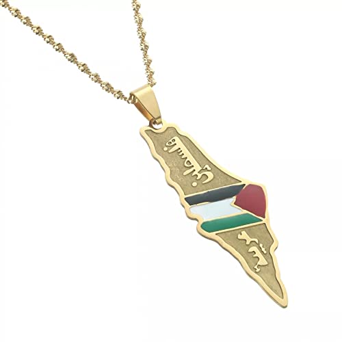 MZMZFFL Halskette Emaille Gold Farbe Arabisch Hebräisch Israel Palästina Karte Flagge Anhänger Halsketten für Damen Geschenke Israelischer Schmuck von MZMZFFL