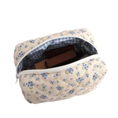 1PC Blume Gedruckt Puffy Quilted Zipper Make-Up Tasche Lagerung Organizer Toiletry Handtasche Tasche Große Reise Kosmetik(Beige) von MZPOZB