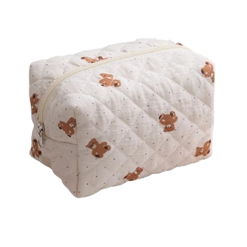 1PC Blume Gedruckt Puffy Quilted Zipper Make-Up Tasche Lagerung Organizer Toiletry Handtasche Tasche Große Reise Kosmetik(Sky Blue) von MZPOZB