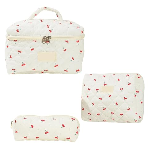 3 PCS Damen Gesteppte Make-up-Tasche Muster Kosmetikhandtasche mit Kupplung Stiftetui Große Kapazität Reiseaufbewahrungstaschen(Color-01) von MZPOZB
