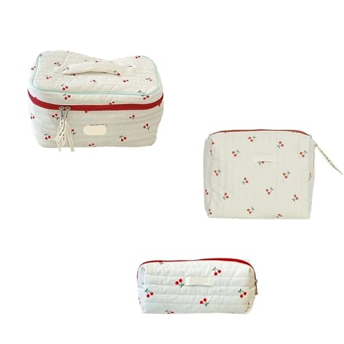 3 PCS Damen Gesteppte Make-up-Tasche Muster Kosmetikhandtasche mit Kupplung Stiftetui Große Kapazität Reiseaufbewahrungstaschen(Color-02) von MZPOZB
