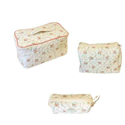 3 PCS Damen Gesteppte Make-up-Tasche Muster Kosmetikhandtasche mit Kupplung Stiftetui Große Kapazität Reiseaufbewahrungstaschen(Color-03) von MZPOZB