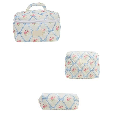 3 PCS Damen Gesteppte Make-up-Tasche Muster Kosmetikhandtasche mit Kupplung Stiftetui Große Kapazität Reiseaufbewahrungstaschen(Color-06) von MZPOZB