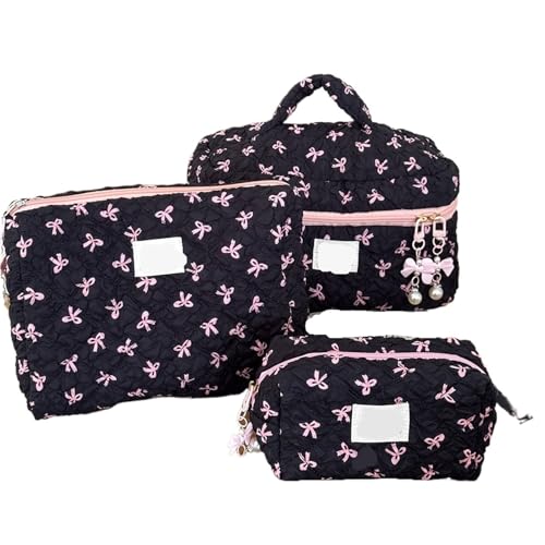 3 Taschen Damen Klassische Tragetasche Kosmetiktasche Große Kapazität Reise Kulturbeutel Make-Up Organizer Tasche Damen Gesteppte Tasche(Color-02) von MZPOZB