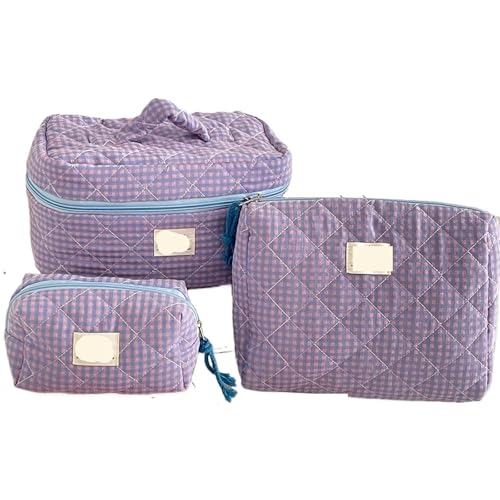 3 Taschen Damen Klassische Tragetasche Kosmetiktasche Große Kapazität Reise Kulturbeutel Make-Up Organizer Tasche Damen Gesteppte Tasche(Color-17) von MZPOZB