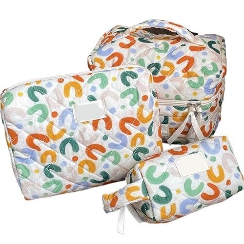 3 Taschen Damen Klassische Tragetasche Kosmetiktasche Große Kapazität Reise Kulturbeutel Make-Up Organizer Tasche Damen Gesteppte Tasche(Color-23) von MZPOZB