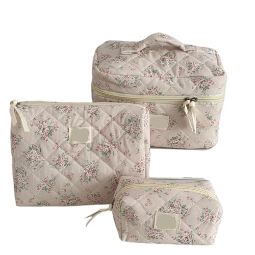 3 Taschen Damen Klassische Tragetasche Kosmetiktasche Große Kapazität Reise Kulturbeutel Make-Up Organizer Tasche Damen Gesteppte Tasche(Color-25) von MZPOZB