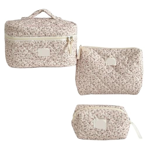 3 Taschen Damen Klassische Tragetasche Kosmetiktasche Große Kapazität Reise Kulturbeutel Make-Up Organizer Tasche Damen Gesteppte Tasche(Color-28) von MZPOZB