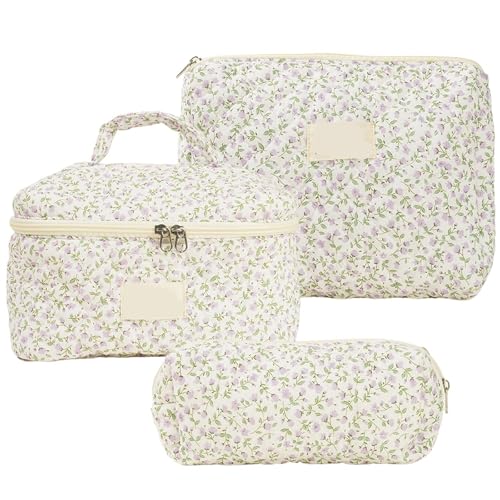 Blumenbedruckte Damen-Make-up-Tasche, Gesteppte Tragetasche, tragbare weibliche Kosmetikaufbewahrung, Handtasche, Reise-Organizer, Reißverschluss(Color2) von MZPOZB