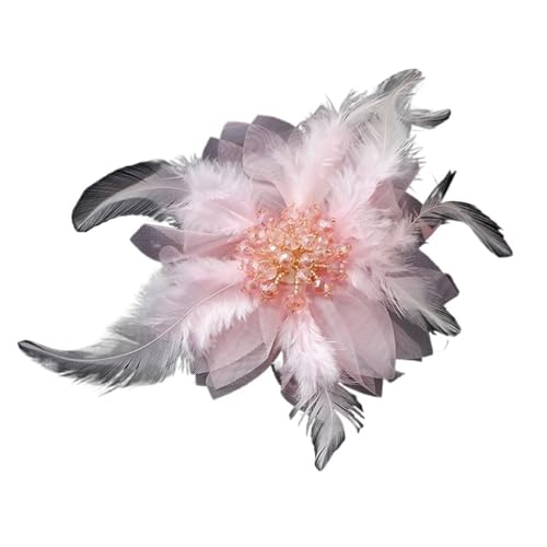Elegante Frauen Mädchen Feder Kristall Broschen Haar Clips Dame Party Hochzeit Abzeichen Corsage Zubehör(Pink) von MZPOZB