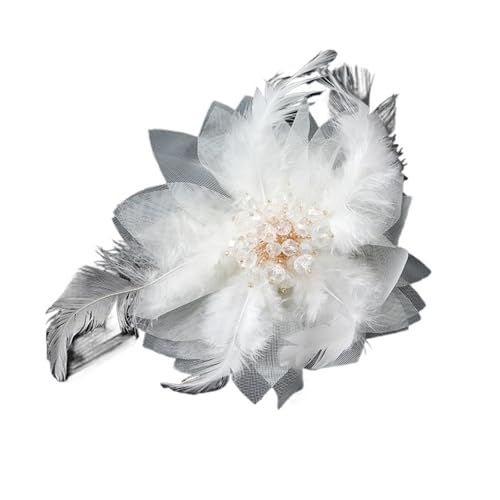 Elegante Frauen Mädchen Feder Kristall Broschen Haar Clips Dame Party Hochzeit Abzeichen Corsage Zubehör(White) von MZPOZB