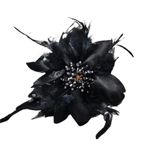 Elegante Frauen Mädchen Feder Kristall Broschen Haar Clips Exquisite Dame Party Hochzeit Abzeichen Corsage Zubehör(Black) von MZPOZB