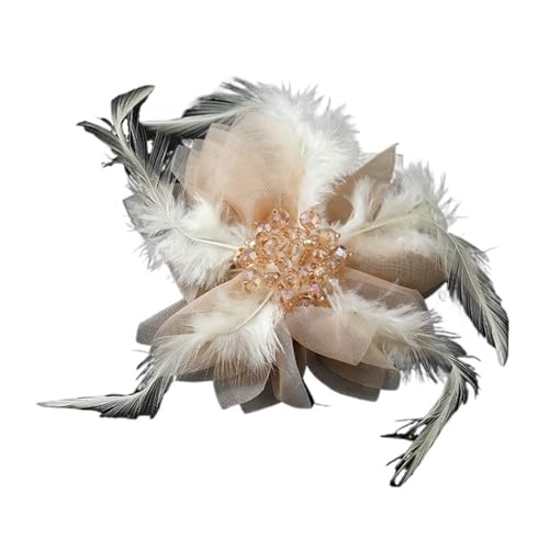 Elegante Frauen Mädchen Feder Kristall Broschen Haar Clips Exquisite Dame Party Hochzeit Abzeichen Corsage Zubehör(Coffee) von MZPOZB