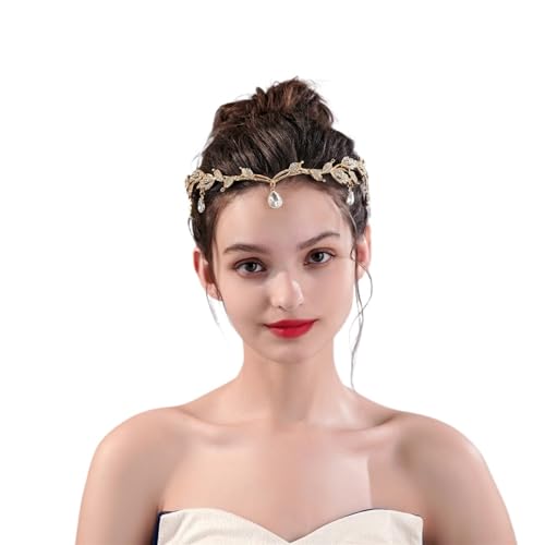 Elfenkrone KopfstüCk Braut-Kopfbedeckung, goldfarbene, klassische Damen-Braut-Diademe im Elfen-Stil Tiara Und Elfen Ohren Set von MZPOZB