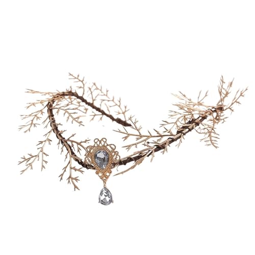 Elfenkrone KopfstüCk Waldfeen-Elfen-Kronen-Stirnband, grün, V-Form, Blumenkranz, Hochzeit, Braut-Kopfbedeckung mit Edelstein-Anhänger for Frauen und Mädchen Tiara Und Elfen Ohren Set (Color : XINMAN0 von MZPOZB