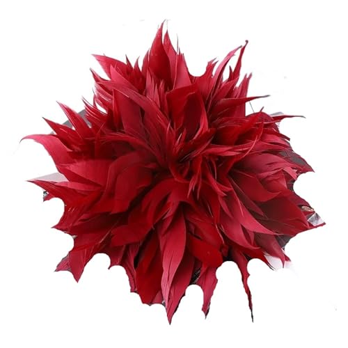 Feder Corsage Broschen for Frauen elegante Blume Revers Pins Hochzeit Party Abzeichen Schmuck Zubehör(Wine Red) von MZPOZB