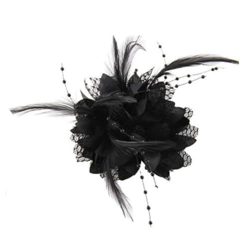 Frauen Mode Blume Federn Perle Corsage Haar Clip Braut Haarband Brosche Pin(Black) von MZPOZB