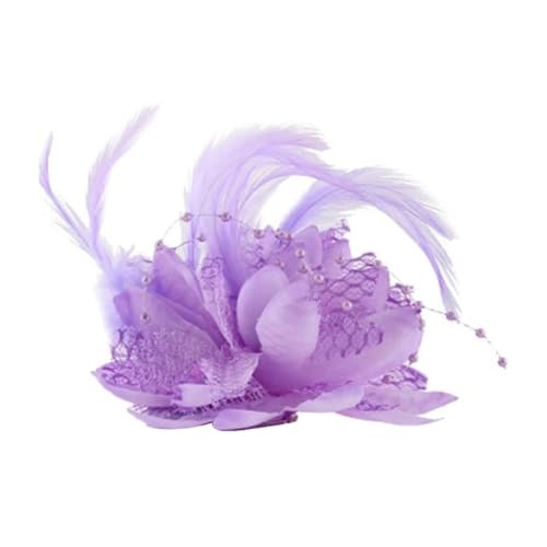 Frauen Mode Blume Federn Perle Corsage Haar Clip Braut Haarband Brosche Pin(Purple) von MZPOZB