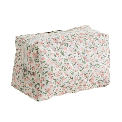 Gesteppte Aufbewahrungs-Make-up-Tasche mit Blumenmuster, Kosmetiktasche for Damen, Reise-Hautpflegetasche, Toilettenartikel for Beauty-Organizer(Color-03) von MZPOZB