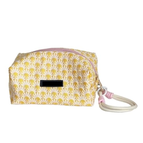 Gesteppte Make-up-Aufbewahrungstasche mit Blumenmuster, tragbarer Reise-Organizer, Kosmetiktasche, süße Make-up-Handtasche mit Blumenmuster(Yellow) von MZPOZB