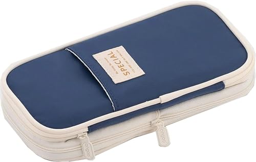 GroßE Kapazität Pencil Case Federmäppchen Macaron Color Canvas Stretch Double Layer Federmäppchen mit großer Kapazität Cute Pencilcase Kids School Schreibwaren Federtaschen ( Color : 573 dark blue ) von MZPOZB