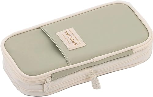 GroßE Kapazität Pencil Case Federmäppchen Macaron Color Canvas Stretch Double Layer Federmäppchen mit großer Kapazität Cute Pencilcase Kids School Schreibwaren Federtaschen ( Color : 597 light green ) von MZPOZB