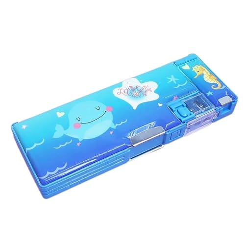 GroßE Kapazität Pencil Case Federmäppchen Schule Schreibwaren Verformte Aufbewahrungsbox Cartoon Federmäppchen Kunststoff Federmäppchen Kinder Schüler Schulbedarf Geschenke Federtaschen ( Color : Blue von MZPOZB