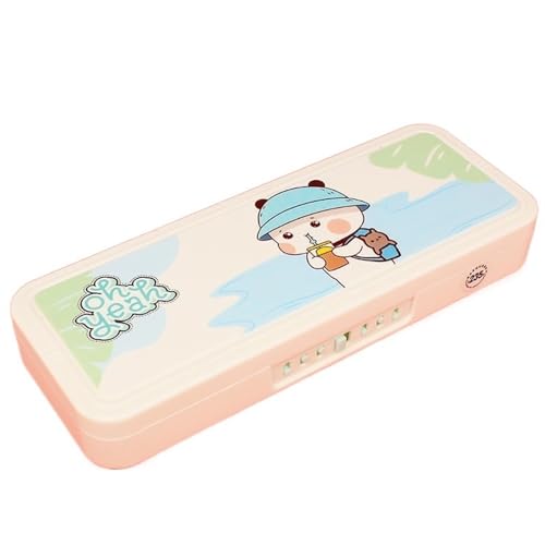 GroßE Kapazität Pencil Case Federmäppchen mit Passwortsperre, Cartoon-Tiere, Kunststoff, Schreibwaren-Box, Schule, Federmäppchen for Kinder, Stifteetui, Student, Stiftebox, Geschenke Federtaschen ( Co von MZPOZB