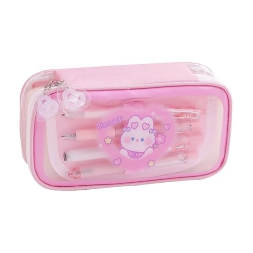 GroßE Kapazität Pencil Case Federmäppchen mit niedlichem Cartoon-Bär, große Kapazität, transparent, mehrlagig, Bleistiftbeutel, Schreibwaren, Aufbewahrungstasche, Schulbedarf Federtaschen ( Color : OS von MZPOZB