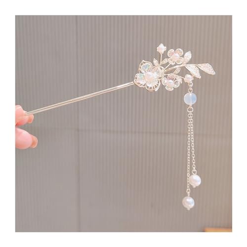 Haarnadel-Stick Damen Kristall Haarspange Blumen Form Design Silber Step Shake Hanfu Haarstab mit Quaste Kopfbedeckung Haarnadeln Schmuck Damen Haar StäBchen (Color : Style 4) von MZPOZB