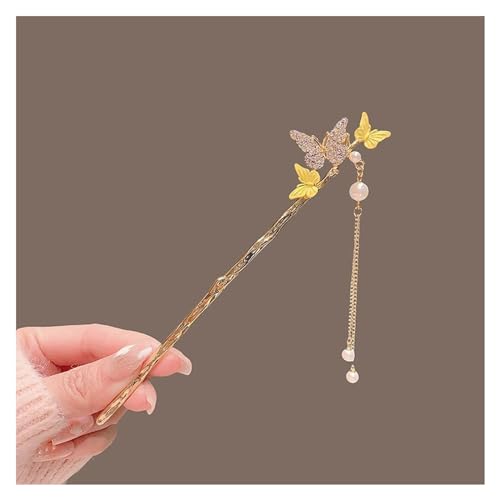 Haarnadel-Stick Gold Farbe Rote Blume Perlen Lange Quasten Haar Sticks Haarnadeln Hochzeit Haar Zubehör Braut Haar Schmuck Kopfschmuck Damen Haar StäBchen (Color : Style 12) von MZPOZB