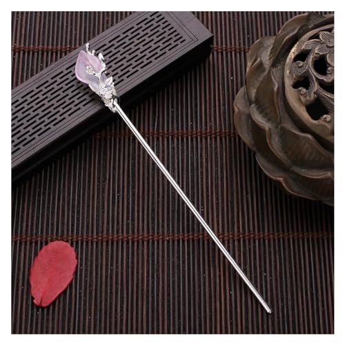 Haarnadel-Stick Haar Stick Frauen Metall Blume Haar Gabel Stäbchen Blume Haarnadel Frau Haar Schmuck Zubehör Damen Haar StäBchen (Color : Silver Pink) von MZPOZB