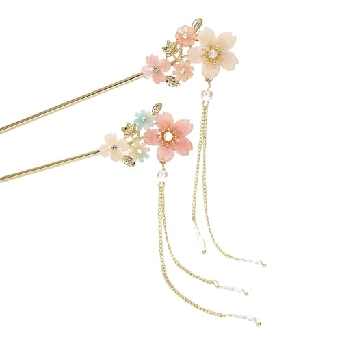 Haarnadel-Stick Haarnadel Haarstab Blume verziert Quasten Frauen Mädchen Retro Haarschmuck Damen Haar StäBchen (Color : Random Color) von MZPOZB