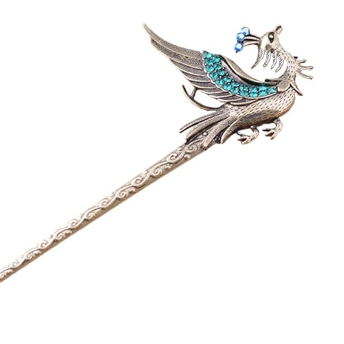 Haarnadel-Stick Haarnadel Sticks Damen Phoenix Haarstab Antik Bronze Haarnadel Zubehör Strass Haarspangen Schmuck Damen Haar StäBchen (Color : Blue) von MZPOZB