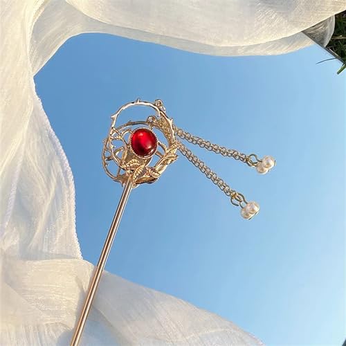 Haarnadel-Stick Metall Quaste Haar Sticks Frauen Haarnadel Clip Haarnadeln Essstäbchen Kopfbedeckung Braut Hochzeit Schmuck Zubehör Damen Haar StäBchen (Color : Red) von MZPOZB