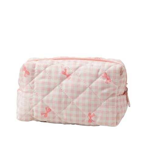 Kosmetiktasche mit Reißverschluss for Mädchen, Damen, Schleife, Quilting-Baumwolle, Make-up-Tasche, tragbar, Kulturbeutel(Pink) von MZPOZB