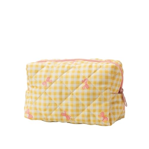 Kosmetiktaschen for Damen, Quilting Cotton Make-up-Tasche, Kosmetik-Organizer mit Reißverschluss, tragbare Toilettenartikel-Handtasche(Yellow) von MZPOZB