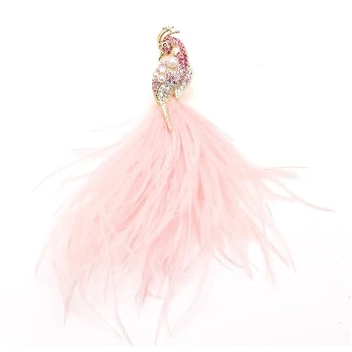Luxus Pfau Broschen for Frauen rosa weiße Feder Pin Strass Kleid Corsage süße Kristall Brosche von MZPOZB