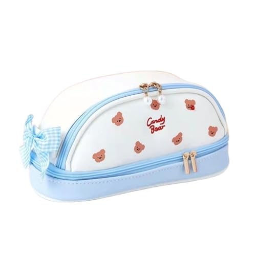 MZPOZB GroßE Kapazität Pencil Case Federmäppchen Bleistiftbeutel Großes Fassungsvermögen PU Niedlich Schreibwaren Schulbedarf Geburtstags Federtaschen (Color : BlueWhite Bear) von MZPOZB