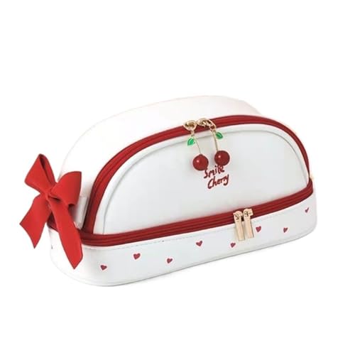 MZPOZB GroßE Kapazität Pencil Case Federmäppchen Bleistiftbeutel Großes Fassungsvermögen PU Niedlich Schreibwaren Schulbedarf Geburtstags Federtaschen (Color : Redwhite Heart) von MZPOZB