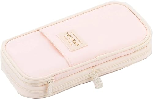 MZPOZB GroßE Kapazität Pencil Case Federmäppchen Macaron Color Canvas Stretch Double Layer Federmäppchen mit großer Kapazität Cute Pencilcase Kids School Schreibwaren Federtaschen (Color : 610 pink) von MZPOZB