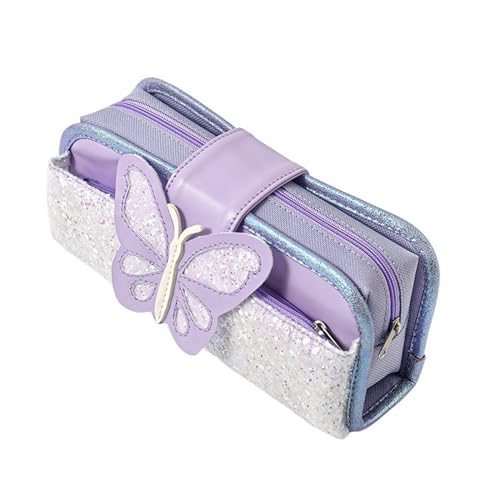 MZPOZB GroßE Kapazität Pencil Case Federmäppchen Material Escolar ButterflySchreibwaren Federmäppchen Schule Hohe Kapazität Federtaschen (Color : Purple) von MZPOZB