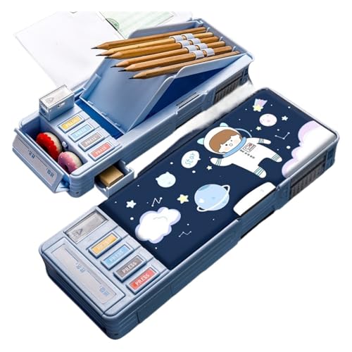 MZPOZB GroßE Kapazität Pencil Case Federmäppchen Schreibwaren Federmäppchen Schulbedarf Niedliche Multifunktions-Stiftbox Astronaut Katze Dinosaurier Doppelschicht Federtaschen (Color : Astronaut) von MZPOZB