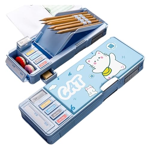 MZPOZB GroßE Kapazität Pencil Case Federmäppchen Schreibwaren Federmäppchen Schulbedarf Niedliche Multifunktions-Stiftbox Astronaut Katze Dinosaurier Doppelschicht Federtaschen (Color : Cat) von MZPOZB