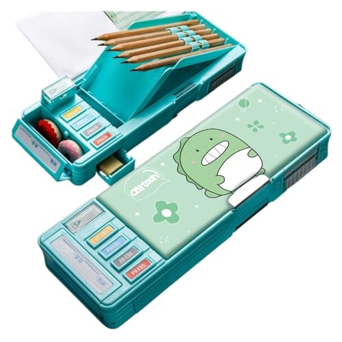 MZPOZB GroßE Kapazität Pencil Case Federmäppchen Schreibwaren Federmäppchen Schulbedarf Niedliche Multifunktions-Stiftbox Astronaut Katze Dinosaurier Doppelschicht Federtaschen (Color : Dinosaur) von MZPOZB