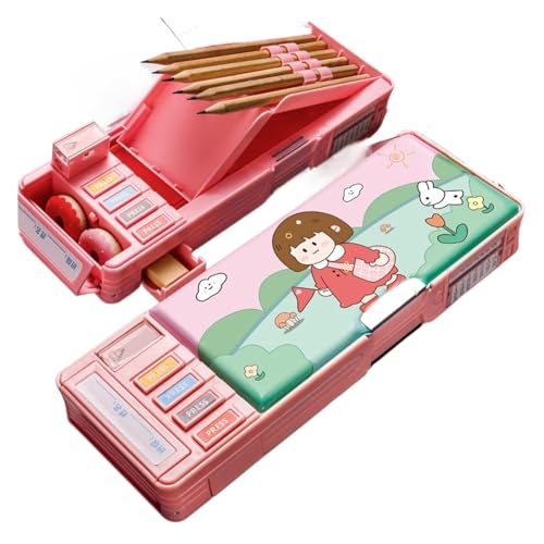 MZPOZB GroßE Kapazität Pencil Case Federmäppchen Schreibwaren Federmäppchen Schulbedarf Niedliche Multifunktions-Stiftbox Astronaut Katze Dinosaurier Doppelschicht Federtaschen (Color : Girl) von MZPOZB