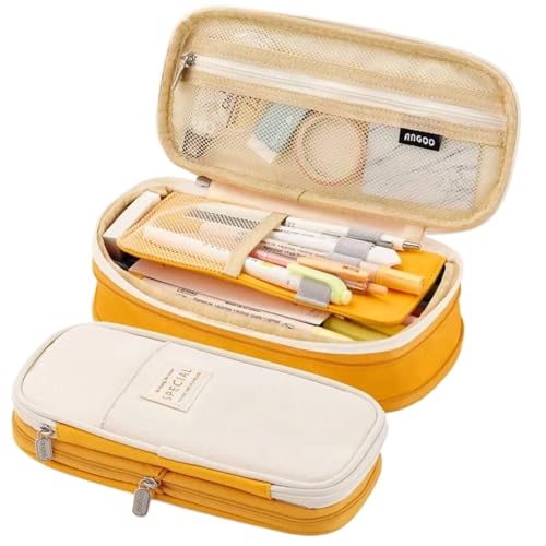 MZPOZB GroßE Kapazität Pencil Case Federmäppchen for Mädchen, große Kapazität, Stiftbox, Organizer, Schulbedarf, Bürozubehör, Schreibwarentasche Federtaschen (Color : Yellow) von MZPOZB